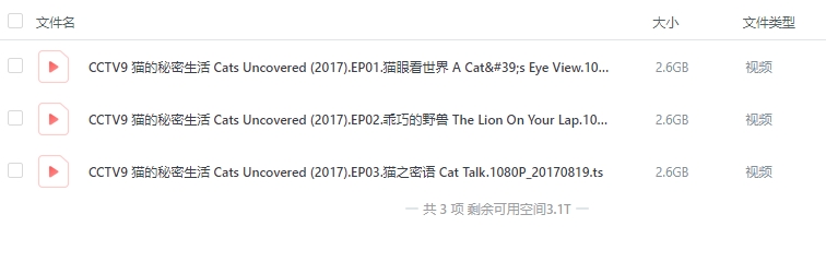 bbc纪录片  译制纪录片.猫的秘密生活 国语中字 1080P 高清免费下载